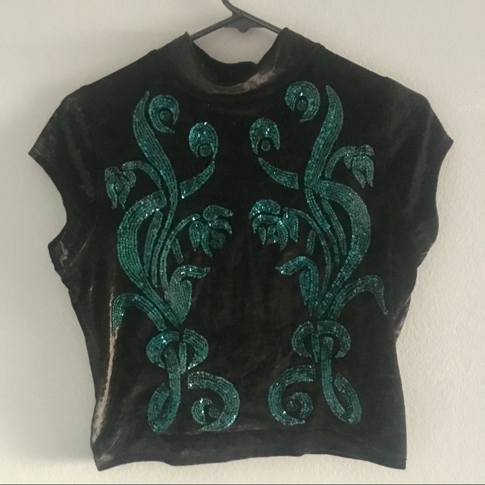 Free People velvet sequined top with exposed back